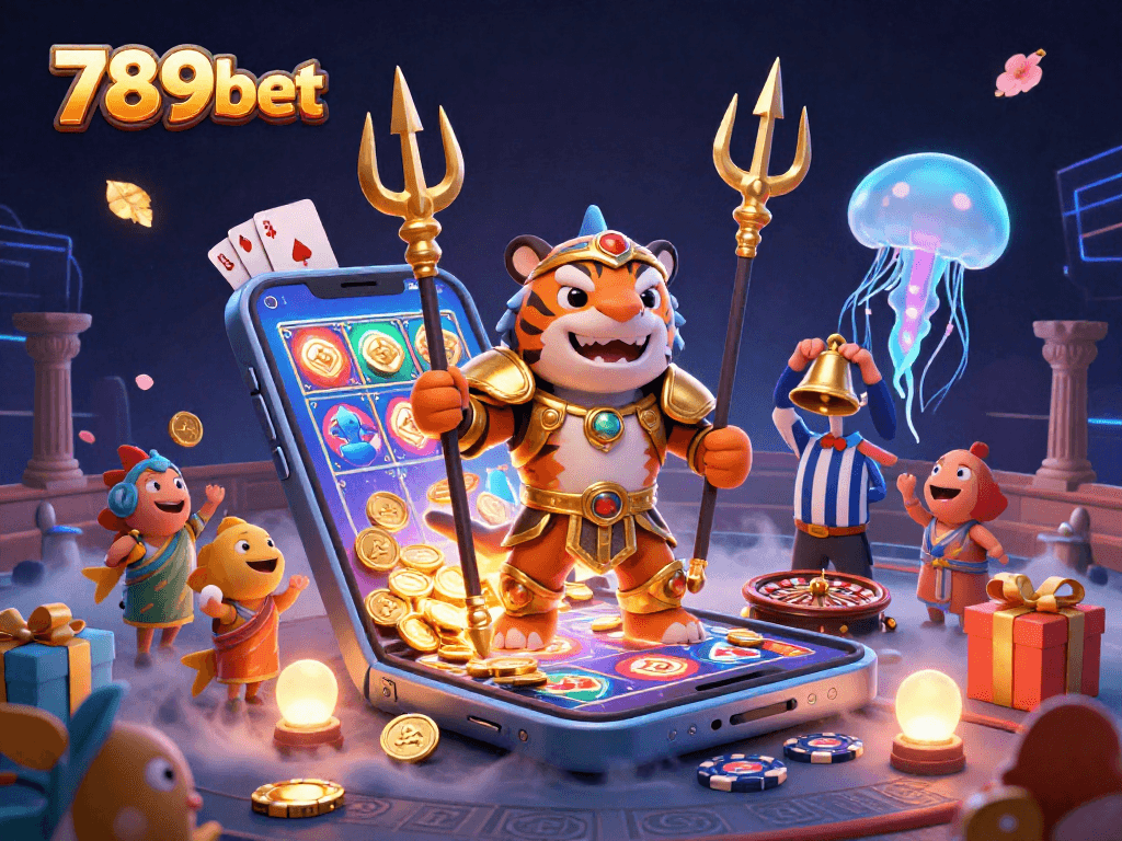 Play thrilling casino games at 789bet featuring a fierce shark in golden armor among vibrant slot machines.