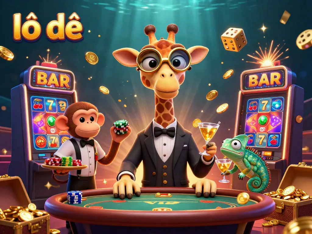 Engage with the exciting world of lô đề surrounded by whimsical 3D characters and vibrant casino elements