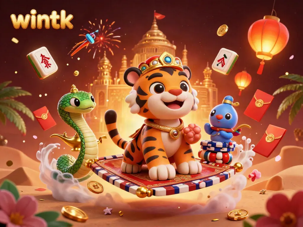 WinTK's spectacular casino adventure featuring a sultan, his magic carpet, and vibrant symbols of luck.