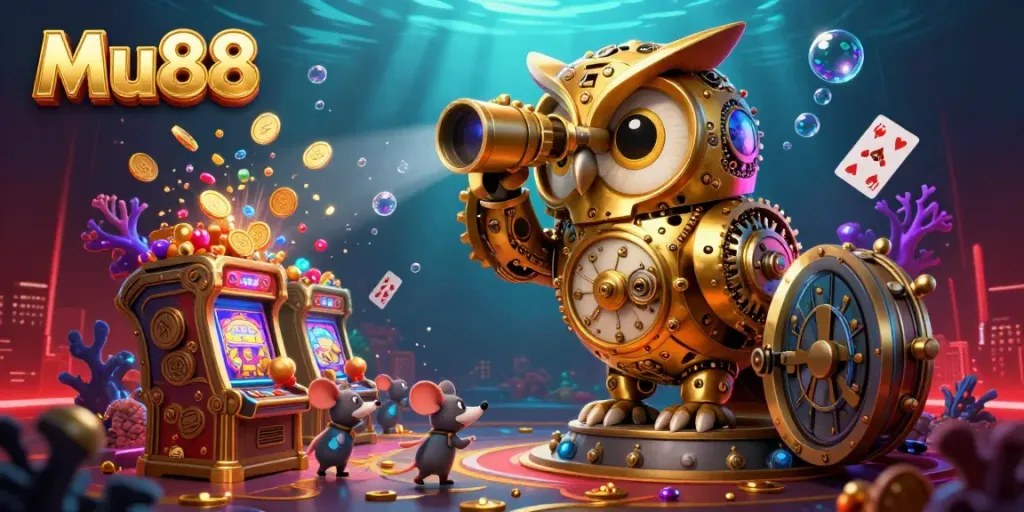 Experience thrilling gameplay at Mu88 with a charming owl and lively casino atmosphere.
