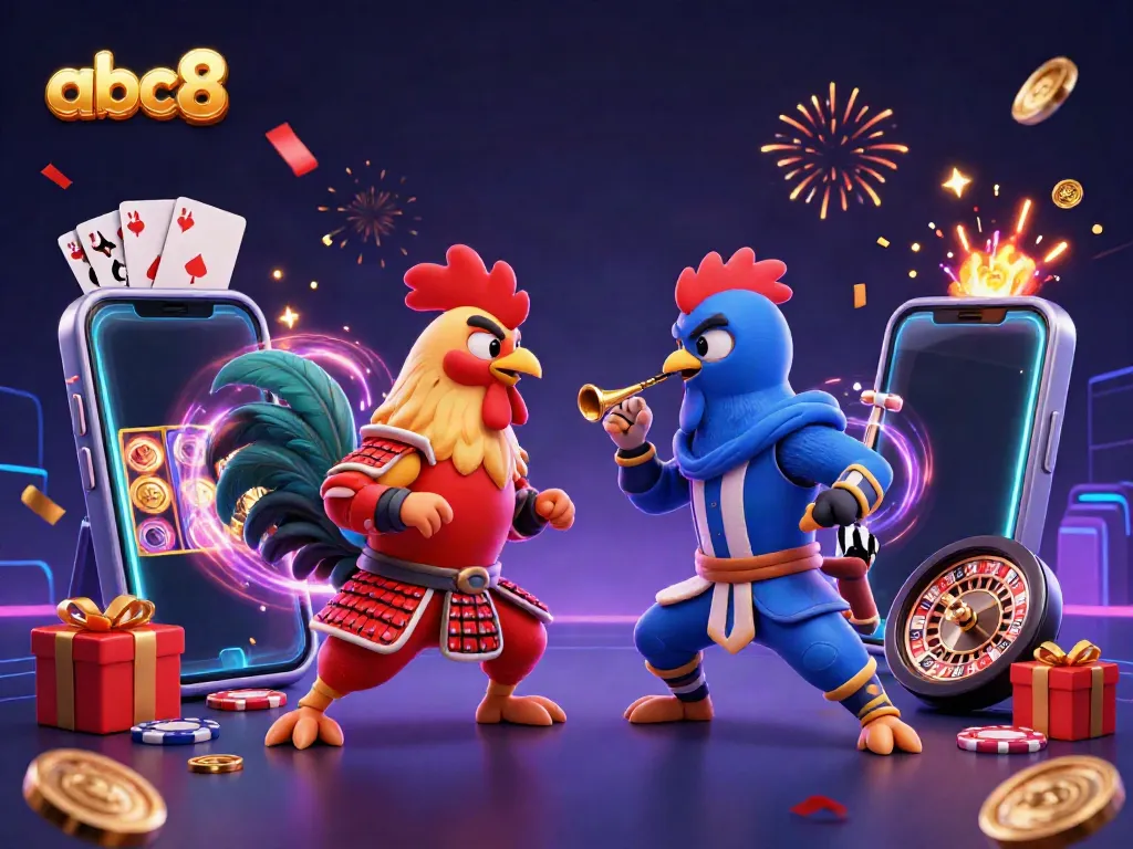 abc8 showcases an epic duel between cartoon roosters in vibrant casino-themed action