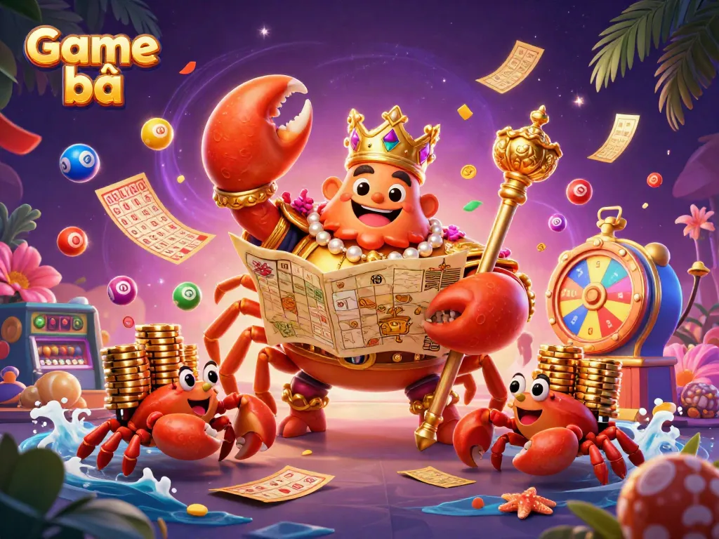 Experience the thrill of Game bài with a golden crab emperor amidst vibrant casino elements.
