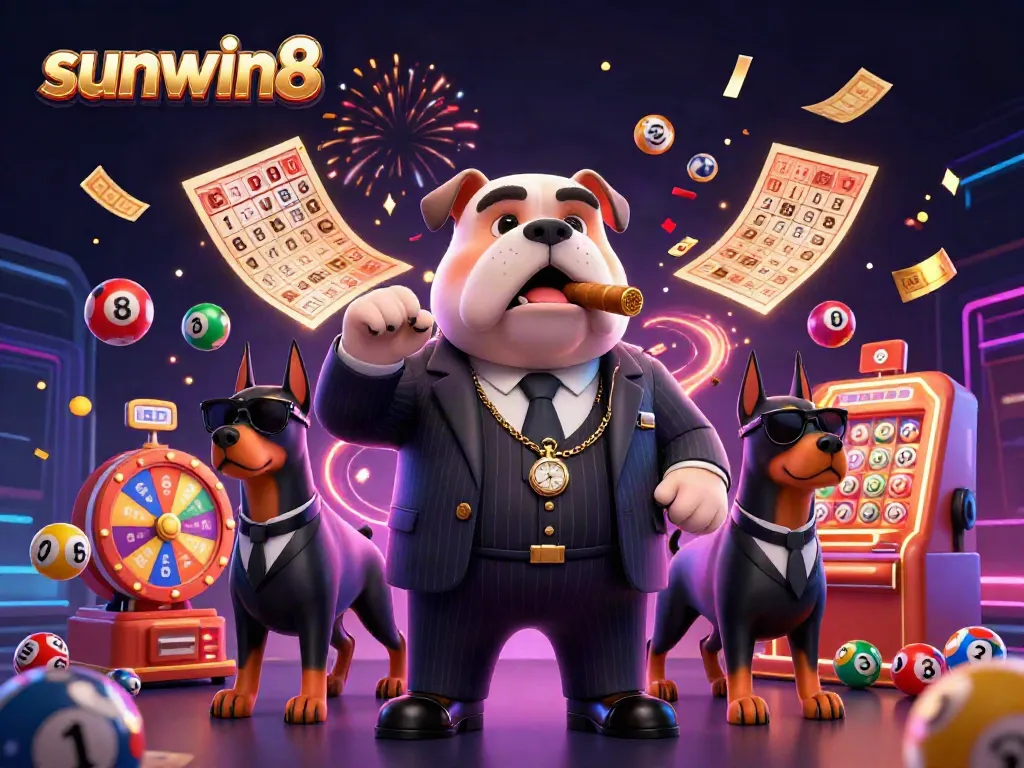 Witness sunwin8's exhilarating lottery gaming experience with vibrant balls, bills, and dazzling casino elements.
