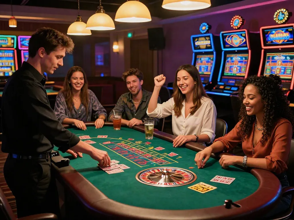 Engaging scene of players enjoying Casino En Ligne games in a vibrant setting.