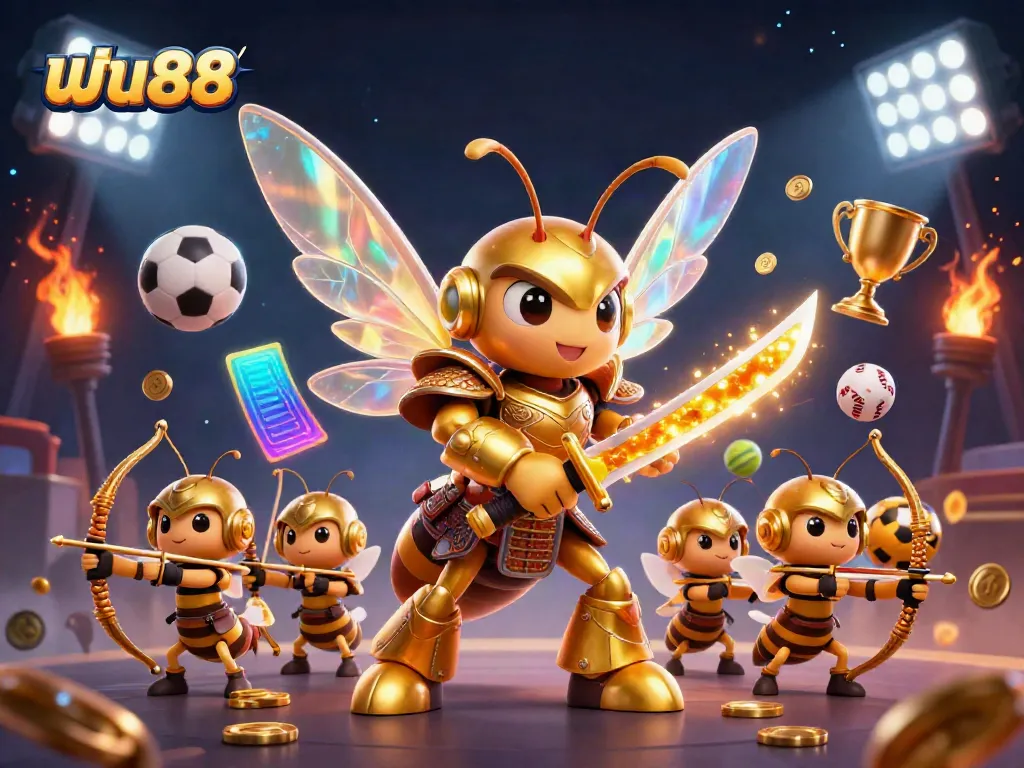Experience the excitement of ฟัน88 with vibrant sports-themed 3D illustration showcasing dynamic action and gambling elements.