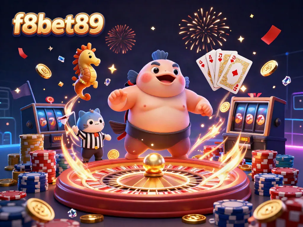Experience the excitement with f8bet89 featuring an underwater casino scene with dynamic characters and game elements.