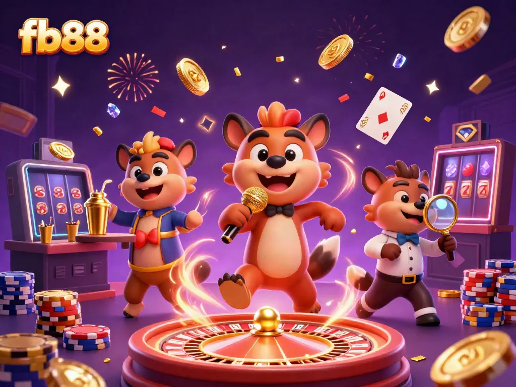 Join the fun at fb88's vibrant casino with lively hyena characters and dynamic gambling elements.