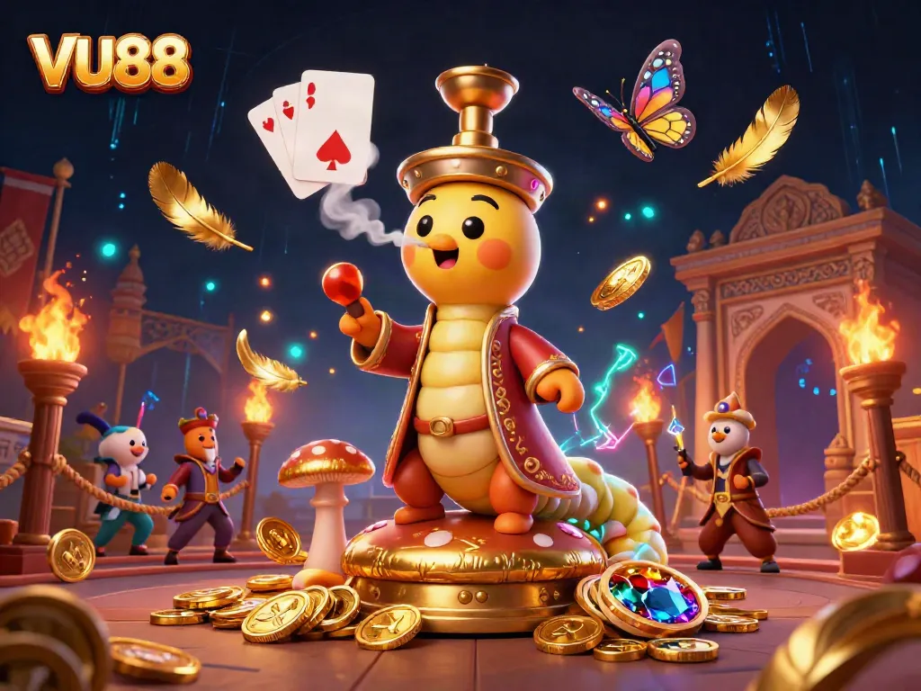 Engage with VU88's thrilling casino adventure, showcasing vibrant characters and dynamic gaming elements.