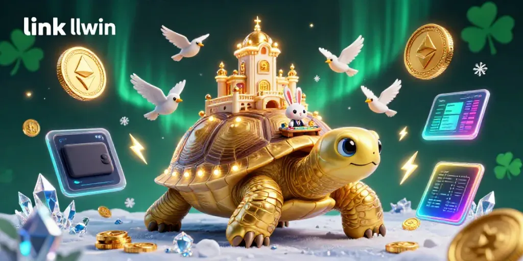 Engage with the vibrant world of link llwin as a golden tortoise showcases a dazzling casino setting.