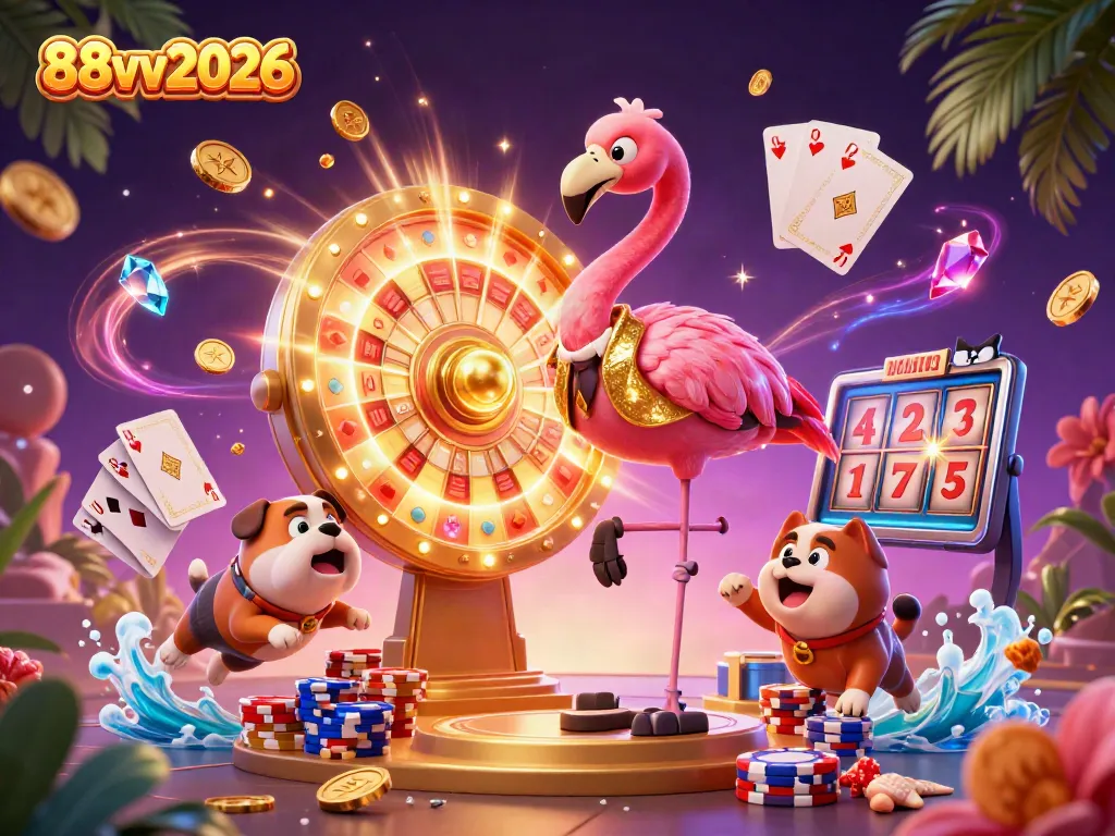 Spin the giant prize wheel with 88vv2026 for exciting casino rewards amid colorful action.