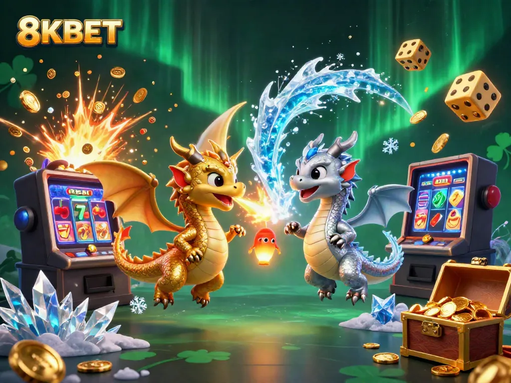 Experience the thrilling world of 8KBET with vibrant casino elements and dynamic dragons.