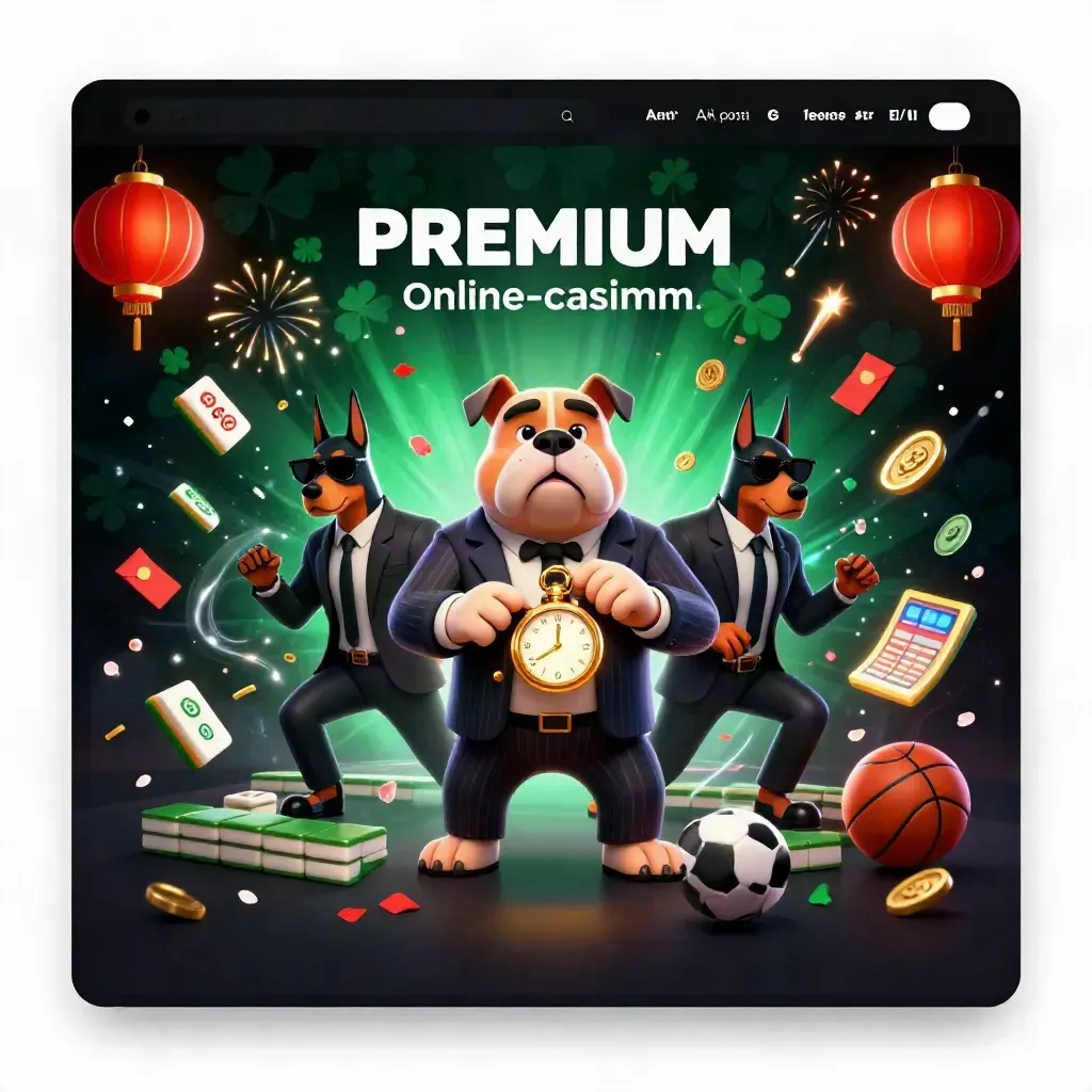 Bulldog boss with two Dobermans amid casino luck, coins, fireworks, and glowing teal energy