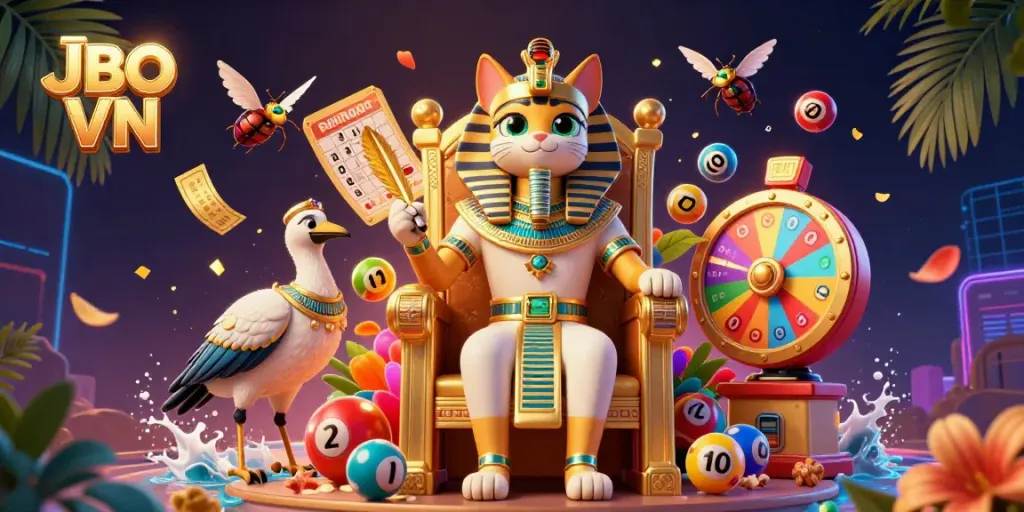 Experience vibrant gaming action at JBO VN with colorful lottery elements and dynamic characters.