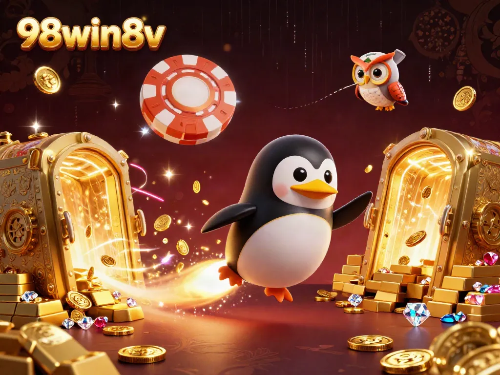 Experience thrilling space adventures with the golden penguin in the 98win8v casino cosmos.