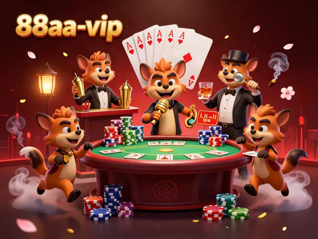 Hyenas perform in a comedy casino club featuring 88aa-vip elements, showcasing vibrant gaming action.