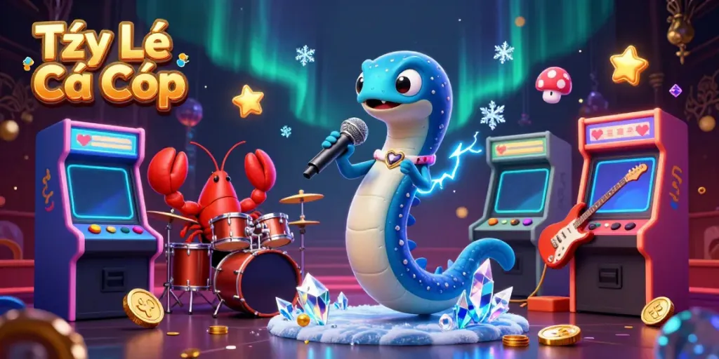 Tỷ Lệ Cá Cược illustrated scene featuring a DJ electric eel with bandmates in an underwater casino.