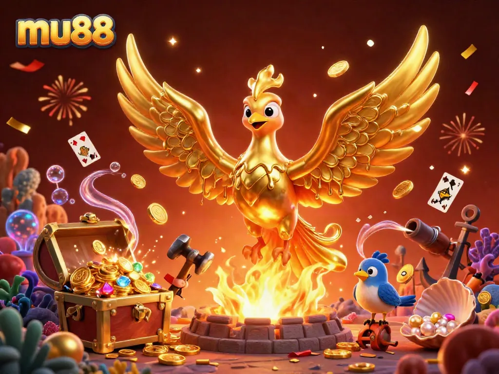 Experience thrilling action and excitement at mu88 with a golden phoenix and rich casino elements.