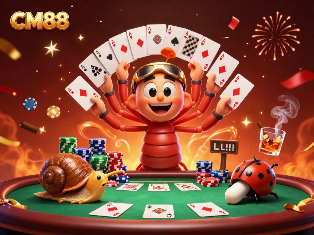 Experience thrilling moments at CM88 with exciting dealer actions and colorful poker chips.