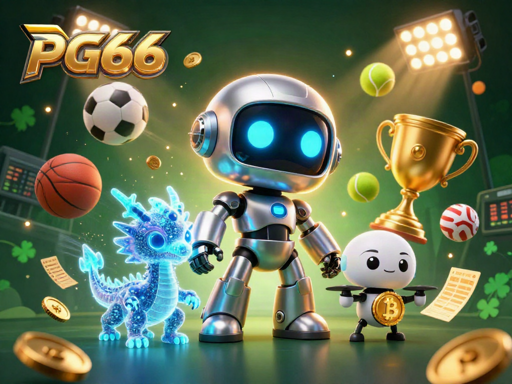 Bet on PG66 with this vibrant 3D casino scene featuring dynamic game elements for sports betting.