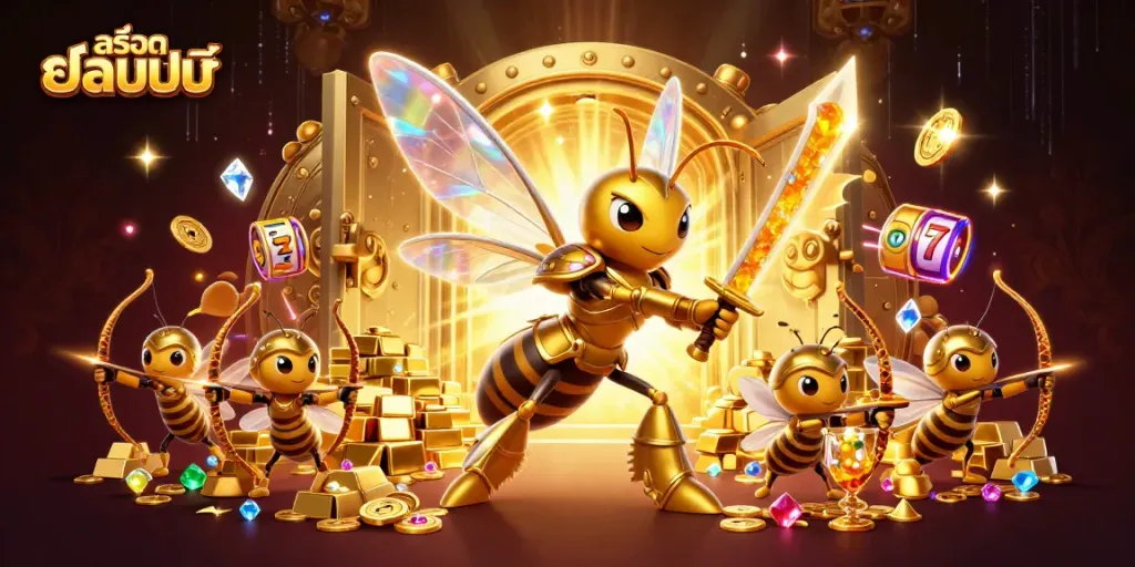 Experience the excitement ofสล็อตออนไลน์ in a vibrant 3D casino scene with treasure and characters.