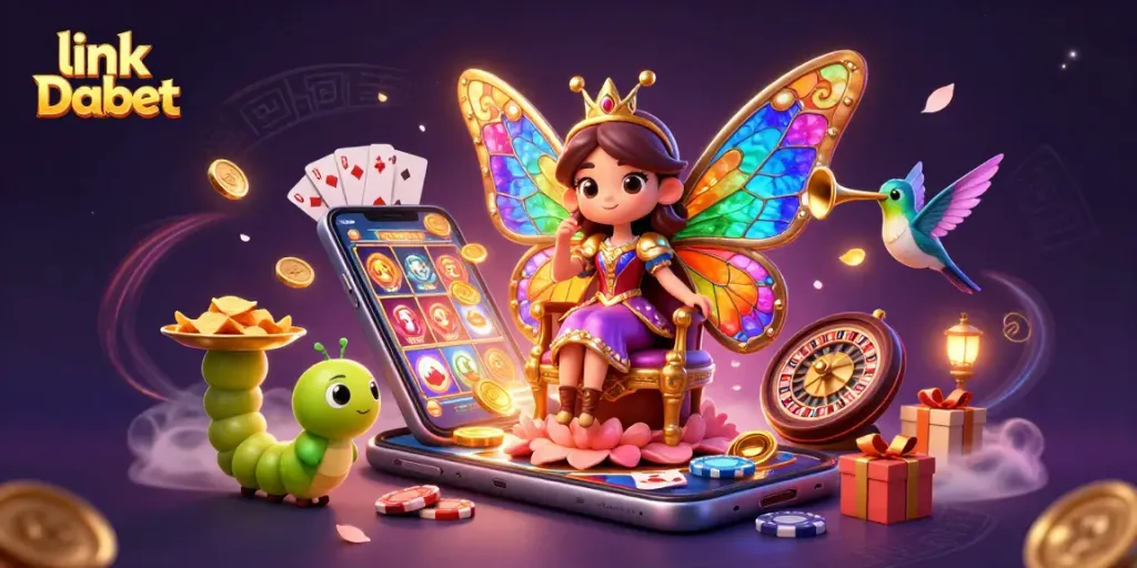 Win big with the link Dabet in a vibrant casino-themed digital art scene.