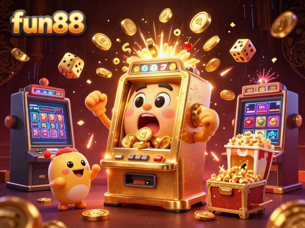 Experience fun88 gameplay excitement with animated golden slot machines celebrating jackpots in a lively online casino.