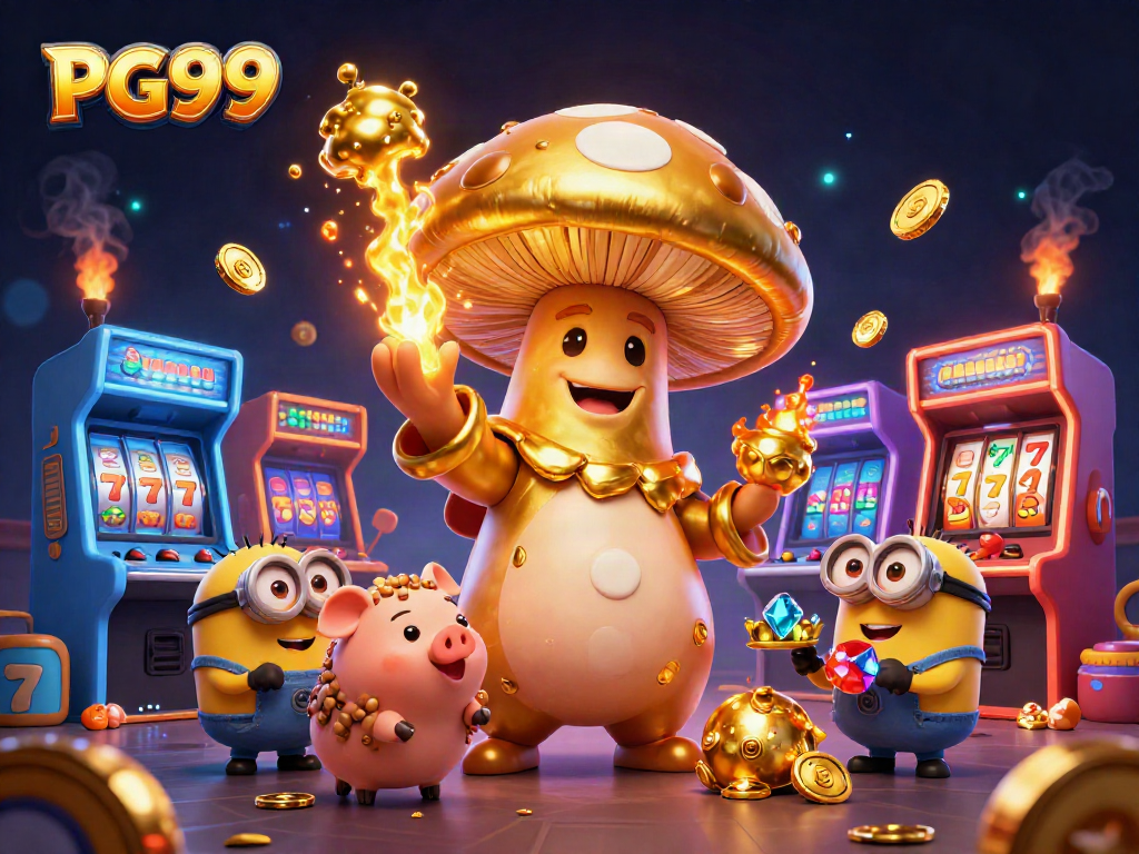 Spin reels and win with PG99 in this vibrant 3D casino illustration featuring magical elements.