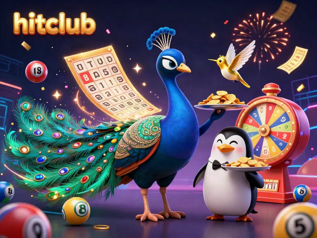 Experience the excitement of winning at hitclub with vibrant casino elements like colorful lottery balls and confetti