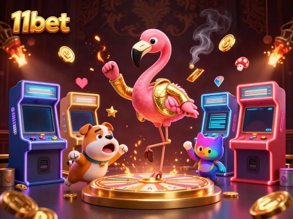 Engage with thrilling gameplay at 11bet with a vibrant casino prize scene featuring various gaming elements