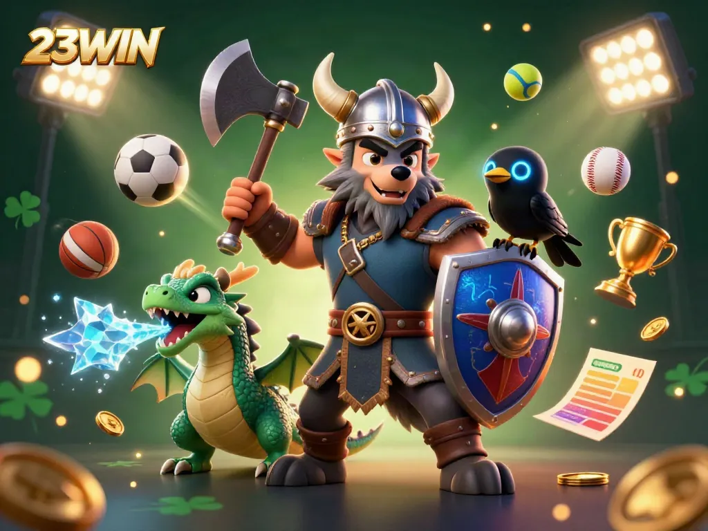 Win big at 23WIN with an exciting 3D illustration showcasing vibrant casino elements.