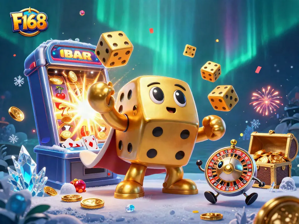 Experience the thrill of F168 with dynamic casino elements and a vivid jackpot scene.